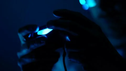 Cinematic Video Game Controller In Dark Room, Man Playing Online Video stock 131431610