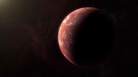 Cinematic view of an alien planet with red rocky surface Stock Footage 316365663