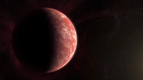Cinematic view of an alien planet with red rocky surface Stock Footage 316365950