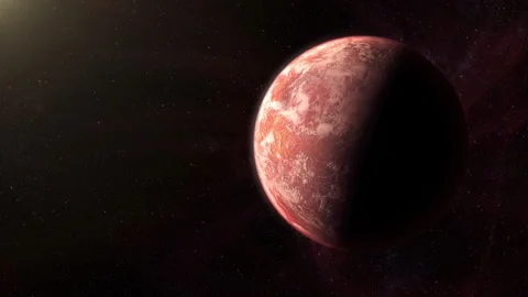 Cinematic view of an alien planet with red rocky surface Stock Footage 316366758