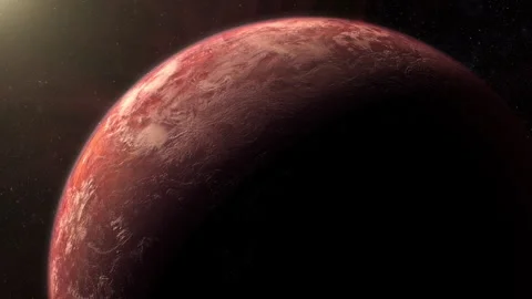 Cinematic view of an alien planet with red rocky surface Stock Footage 316373347