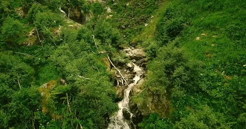 Cinematic view along wild river stream in the Pyrenees Stock Footage 94497691