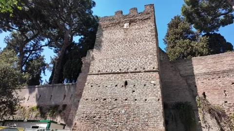 Cinematic View Of Ancient Medieval Walls In Rome Stock Footage 336280686