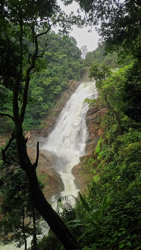 Cinematic view of Barude Falls showcasing cascading water and scenic natura.. Stock Footage 339081408