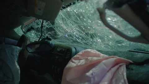 Cinematic view broken windshield and car accident Stock Footage 153563054