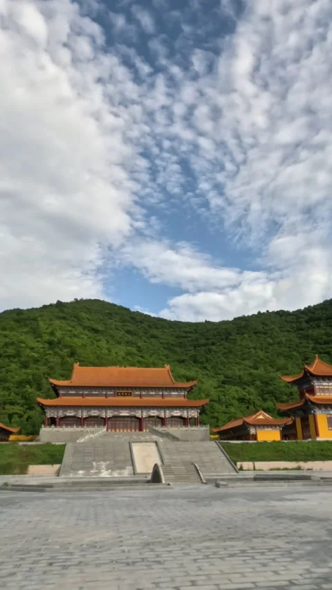 Cinematic View of Chinese Temple Complex and Pagodas in Phnom Sruoch Stock Footage 342139803