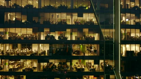 Cinematic view from a drone of the office windows. Video stock 170826607