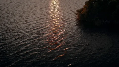 Cinematic view from drone over Mindemoya Lake at dawn, Canada Stock-Footage 116040886