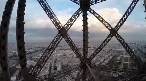 Cinematic view of Eiffel Tower from the elevator Stock Footage 68770189