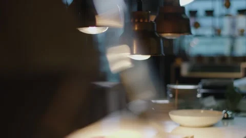 The cinematic view at the empty restaurant's kitchen Video stock 240868049