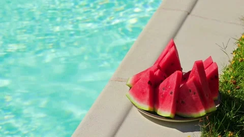 Cinematic View Of Fruit By Swimming Pool Stock Footage 323520819