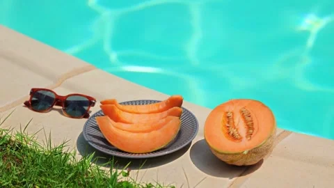 Cinematic View Of Fruit By Swimming Pool Stock Footage 323521265