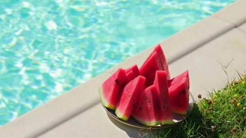 Cinematic View Of Fruit By Swimming Pool Stock Footage 323522082