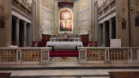 Cinematic View Of The High Altar At Santa Maria In Monserrato degli Spagnoli 動画素材 329713232
