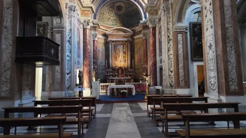 Cinematic View Of The Interior Of Santa Maria In Monticelli Church In Rome Stock Footage 336797688