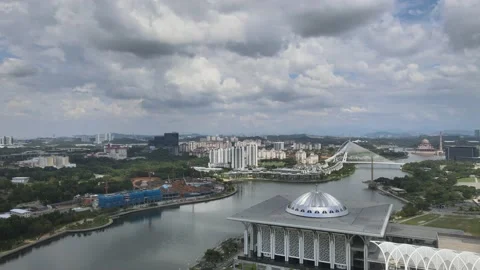 Cinematic view of Iron Mosque and City in Putrajaya Stock Footage 147632774