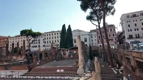 Cinematic View Of The Largo Di Torre Argentina Ruins In Rome Stock Footage 339779147