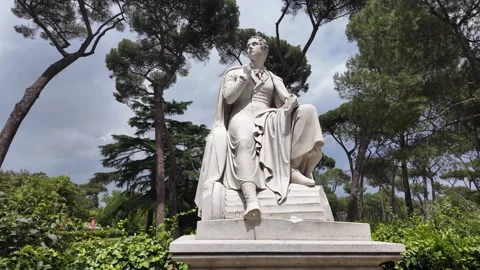 Cinematic View Of The Lord Byron Monument In Villa Borghese Gardens Stock Footage 338008945