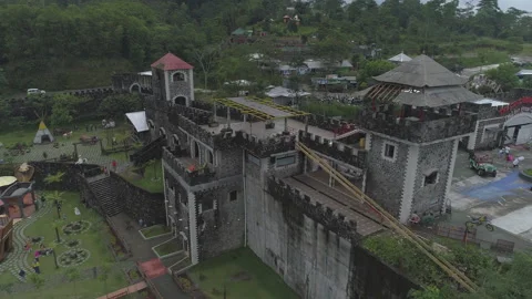 Cinematic view of The Lost world Castle tourist destination Stock Footage 150834748