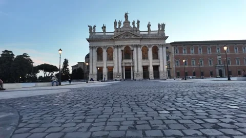 Cinematic View Of The Modern Basilica Facade In San Giovanni Rotondo Italy Stock Footage 338184116