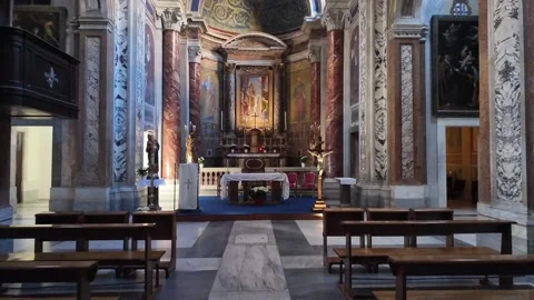 Cinematic View Of The Ornate Central Altar In Santa Maria In Monticelli Church Stock Footage 336797607