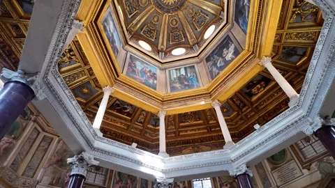 Cinematic View Of The Ornate Dome Inside San Giovanni In Laterano Baptistery Stock Footage 337412048