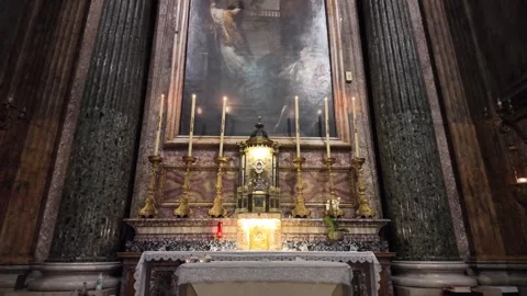 Cinematic View Of An Ornate Side Altar In The Basilica Of The Twelve Apostles Stock Footage 334973005