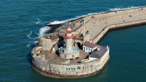 Cinematic view of Red lighthouse Stock Footage 275195566