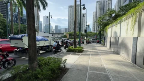 Cinematic View of a Sidewalk and Modern Architecture in BGC 4k 60fps Stock Footage 339206971