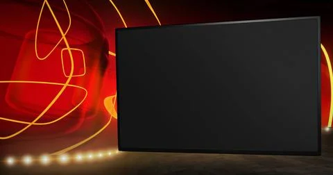 Cinematic virtual studio background with an empty monitor, ideal for TV n... Foto stock