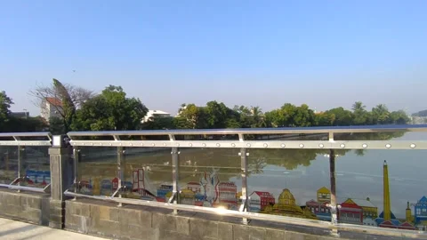 Cinematic wide angle view of a bridge over a river in joyoboyo surabaya indonesi Video stock 151299421
