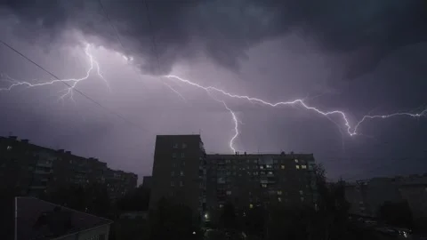 Cinematic wide shot of a massive thunderstorm over Stock Footage 336863176