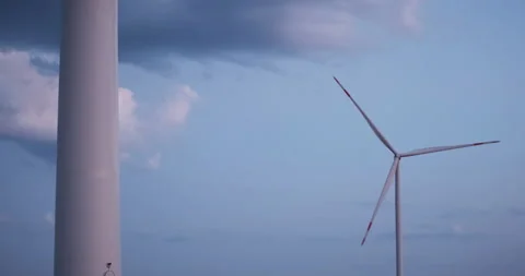 Cinematic windmill sunset sky scene. Green energy wind generator rotating blades Stock-Footage 170462501