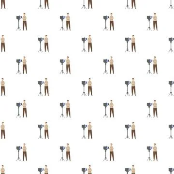 Cinematographer operating studio lighting a seamless pattern Stock-Illustration