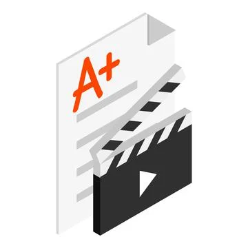 Cinematography icon isometric vector. Open movie clapper board and paper sheet Stock Illustration