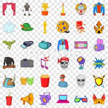 Cinematography icons set, cartoon style Stock Illustration