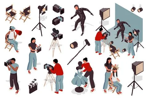 Cinematography Isometric People Stock Illustration