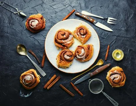 Cinnabons,bun with cinnamon Stock Photos