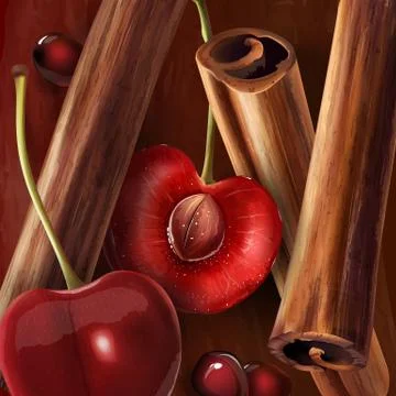 Cinnamon and cherry Stock Illustration