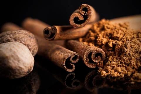 Cinnamon and nutmeg Stock Photos