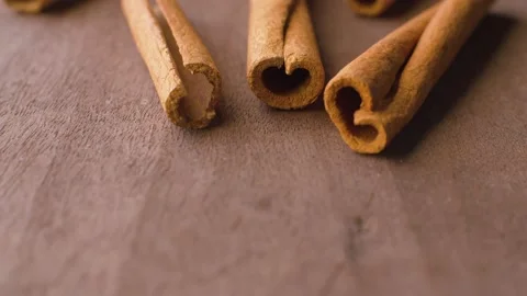 Cinnamon bark on the wooden table Stock Footage 140009081