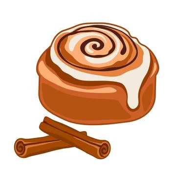 Cinnamon bun with icing and cinnamon sticks vector illustration Stock Illustration