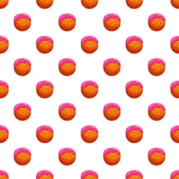 Cinnamon bun pattern with pink icing background 库存插图
