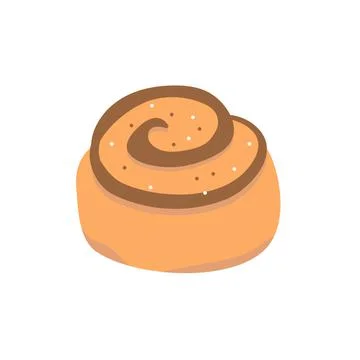Cinnamon bun. Sweet roll with sugar isolated on white background. Vector Stock Illustration