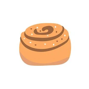 Cinnamon bun. Sweet roll with sugar isolated on white background. Vector Stock Illustration
