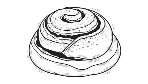 Cinnamon Bun. Vector illustration of a snail bun, hand-drawn in line art st.. Stock Illustration