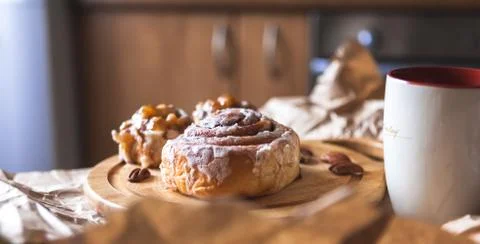 Cinnamon cake with coffee Stock Photos