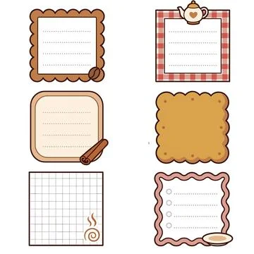 Cinnamon Coffee Bakery Sticky Note Bundle Stock Illustration