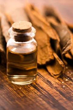 Cinnamon essential oil Stock Photos