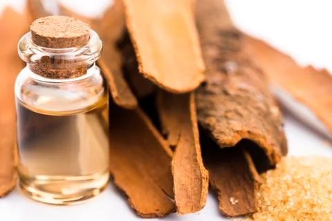Cinnamon essential oil Stock Photos
